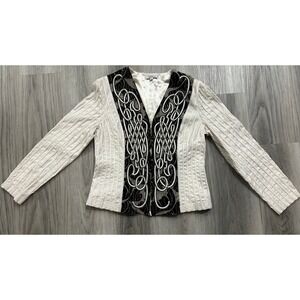 Alexandra Rosati Womens Size 10 Cream Black Lace Pearl Embroidered Zip Jacket